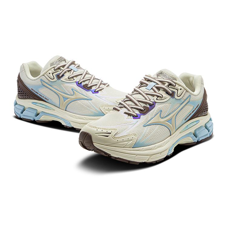 Mizuno Halo Mix Retro Trend Low-Top Running Shoes Women Sneaker White Brown Blue D1GH240816