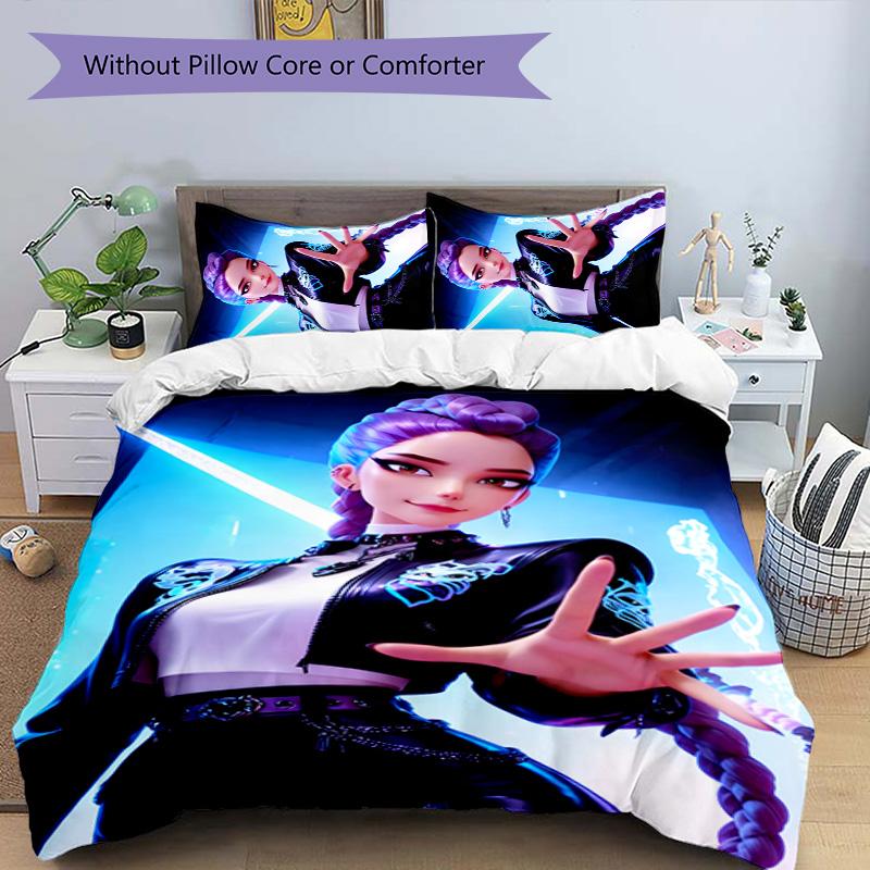 KPOP Hunter 3pcs Bedding Set Duvet Cover Closure Includes 1 Duvet Cover & 2 Pillowcases for All Seasons Bedroom Home Dorm Decor