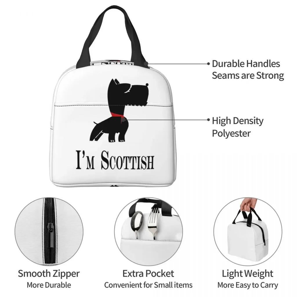 Scottie Dog Love Hearts Scottish Terrier Insulated Lunch Bag for Women Kids Portable Food Boxes Thermal Lunch Box Tote