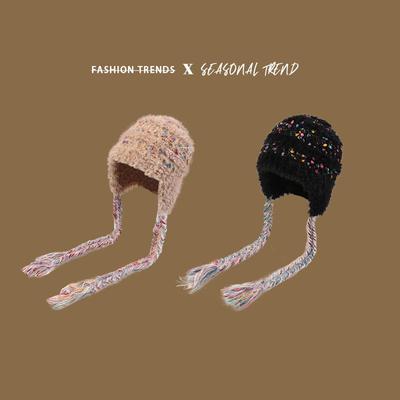 (Sister Vine) Warm In Autumn and Winter Color Snowflake Velvet Hand-woven Lace-up Female Cute Knitted Hat