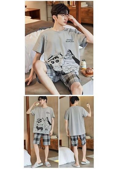 Men's Short-Sleeve Cartoon Pajama Set with Shorts