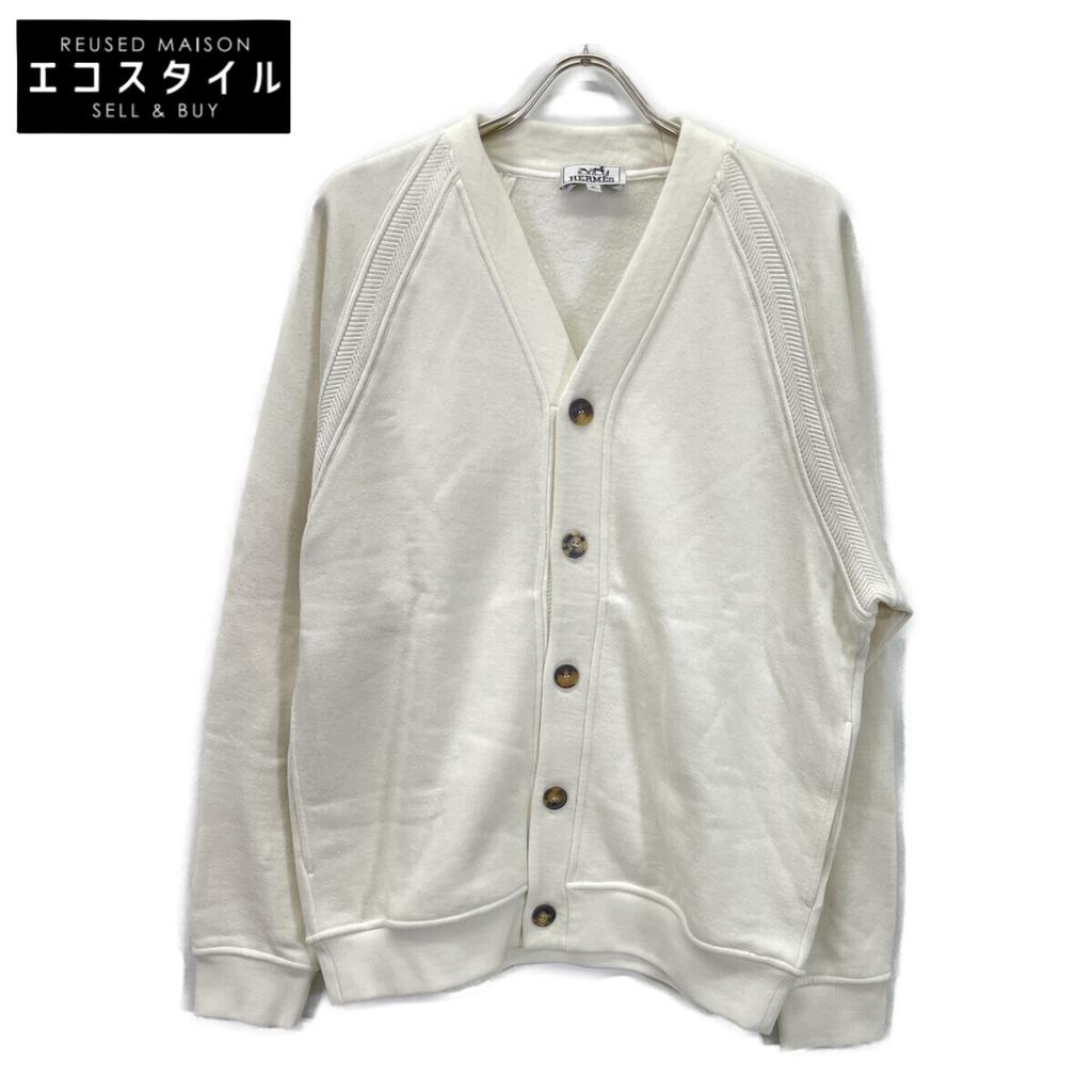 HERMES White cotton sweatshirt cardigan tops M whiteUsed