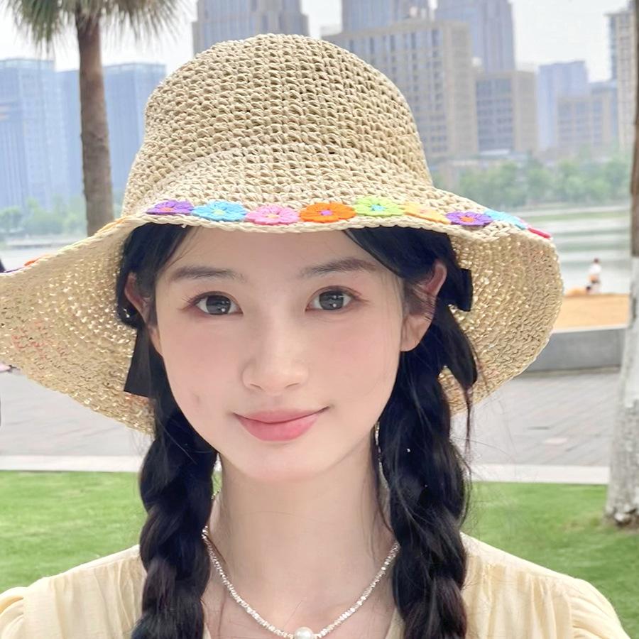 Hat Style Versatile Straw Woven Sweet Flower Female Sunshade Hatscaps Fisherman