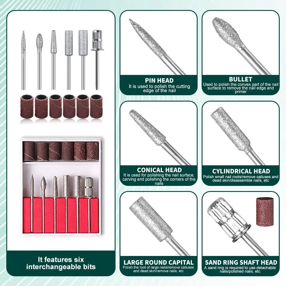 New 45000RPM Electric Portable Nail Drill Machine Rechargeable Low Noise Professional Nail Sander File for Manicure Salon Tool