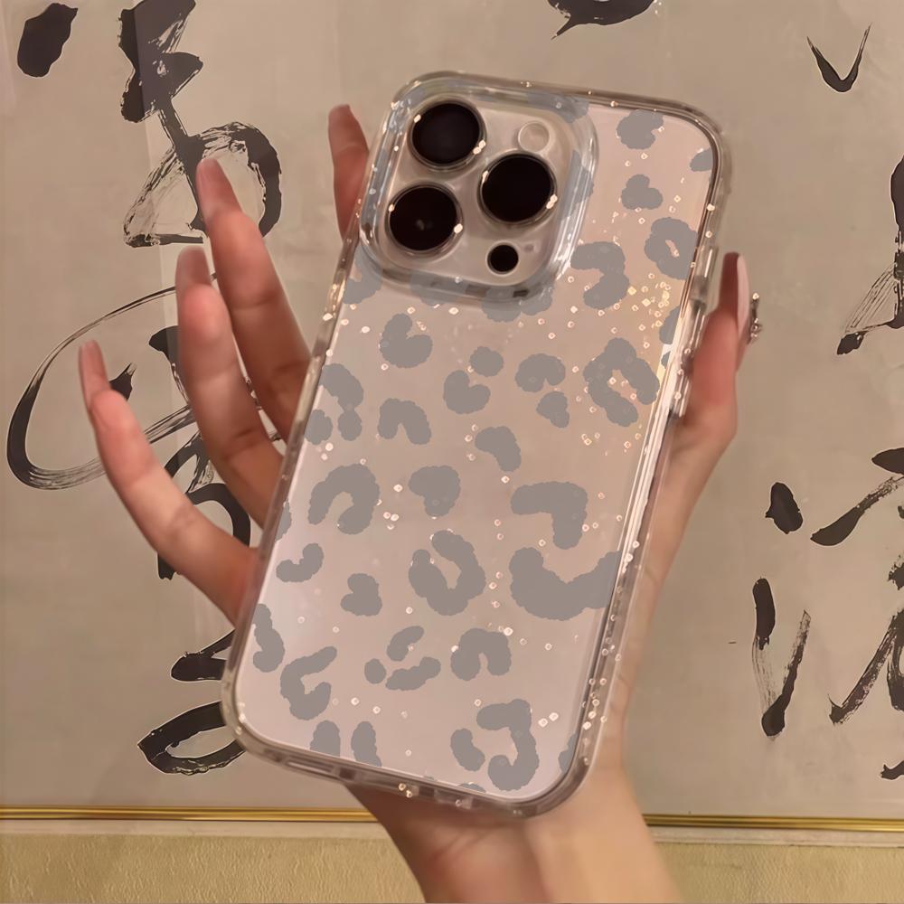 Fashion Leopard Print Silicone Bling Glitter Phone Case For iPhone 17 11 12 13 Plus 14 15 16 Pro Max Shockproof Clear Soft Cover