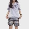 Korean Women's Summer Casual Embroidered T-Shirt & Shorts Set