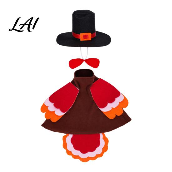 Thanksgiving Garden Goose Outfit 1 Set Turkey Outfit Porch Costume with Top Autumn Harvest Yard Decoration Hat And Wings for 23 Inch Statue,