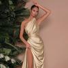 Western Style Elegant Socialite Sexy Split Dress Women Pleat Slimming Slim fit Outer Wear Banquet Evening dress Long dress