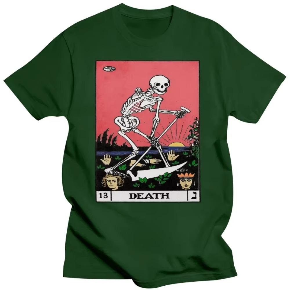 Handsome Mens Death Tarot T-shirt Short-Sleeve Cotton Tshirt Major Arcana Halloween Spooky Skeleton Creepy Tees Shirt Apparel