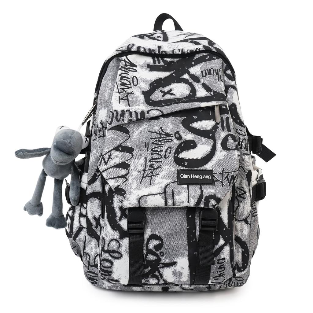 Schoolbag Street Trend Backpack Graffiti Printing Student School Bag Large Capacity Bag Travel Leisure Burden Reduction Ridge Protection