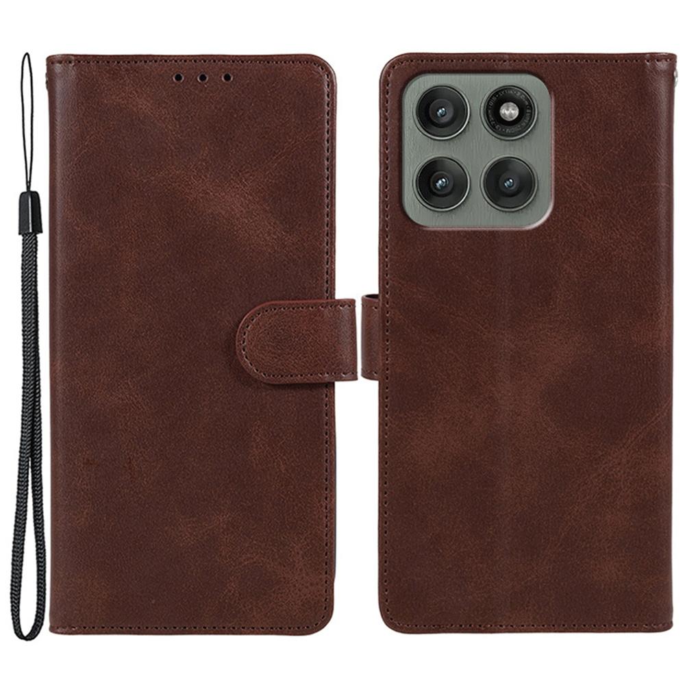 For Motorola Edge 60 Pro 5G Case Calf Texture PU Leather Wallet Phone Cover with Wrist Strap