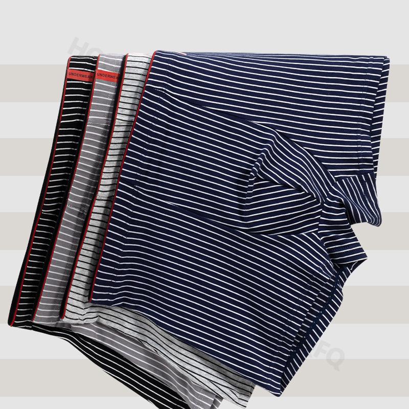 Men's Vertical Striped Soft Boxer Briefs - Breathable, Elastic, and Skin-Friendly.