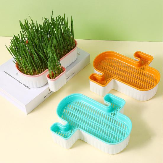 Jardinier hidroponic pentru iarbă pentru pisici, cu fund detașabil, orificiu de filtru fin, strat dublu, cutie de cultivare pentru gustări de iarbă de gatit fără sol pentru grădină