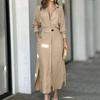 2025 Euro-American Women's Waist-Cinching Lace-Up Irregular Long-Sleeve Shirt Dress