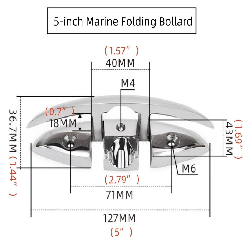 316 Stainless Steel Marine Folding Bollard – Flip-Up Dock Bollard For Boats, Yachts, And Kayaks – Corrosion-Resistant, Mirror Finish – 5“ And 6” Sizes