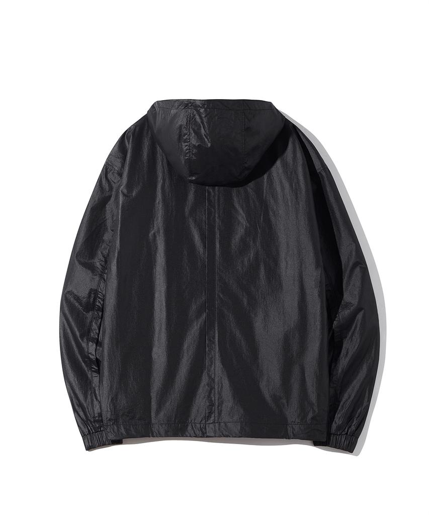 Dthirtyone Nylon Windbreaker Kapuzenjacke (Glänzend schwarz)