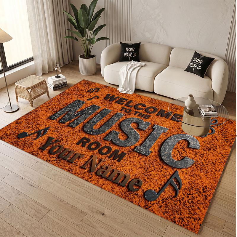Music General Theme Soft Crystal Velvet Rug Custom Name & Text Print Non Slip Floor Rug for Bedroom Living Room