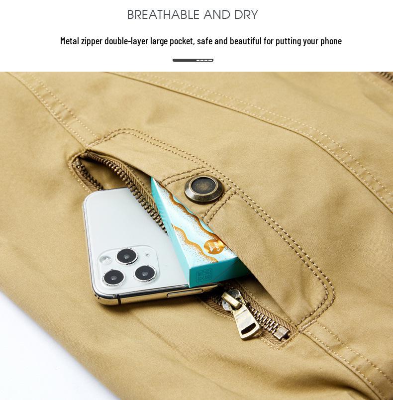 Men's Double-Sided Pure Cotton Jacket - Stand Collar, Loose Fit, Business Casual for Spring and Autumn.