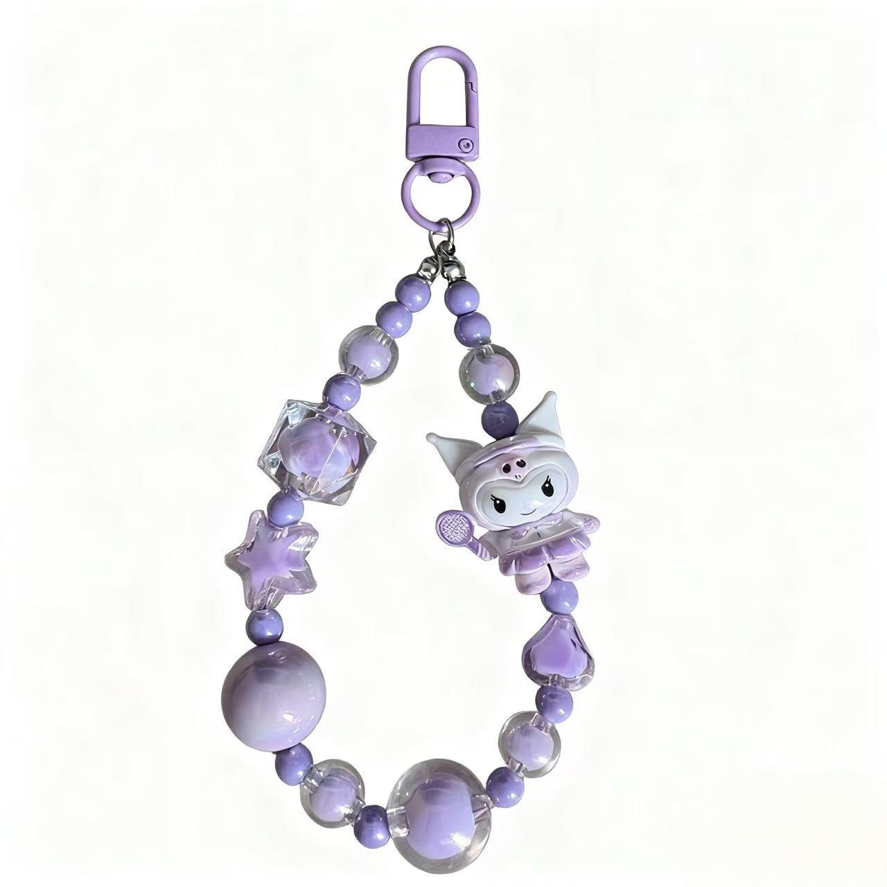 Sanrio Cartoon Phone Lanyard Keychain - Handmade Beaded Charm A