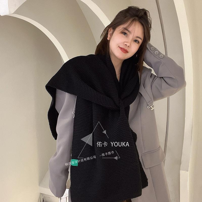 

Customized autumn and winter new versatile artificial wool buckle thickened large shawl scarf scarf custom Above 175cm чёрный