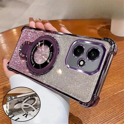 Glitter Shockproof Phone Case For Honor 400 Lite 200 Pro 200 300 100 90 80 70 60 50 SE Magnetic Bracket Holder Bumper Soft Cover