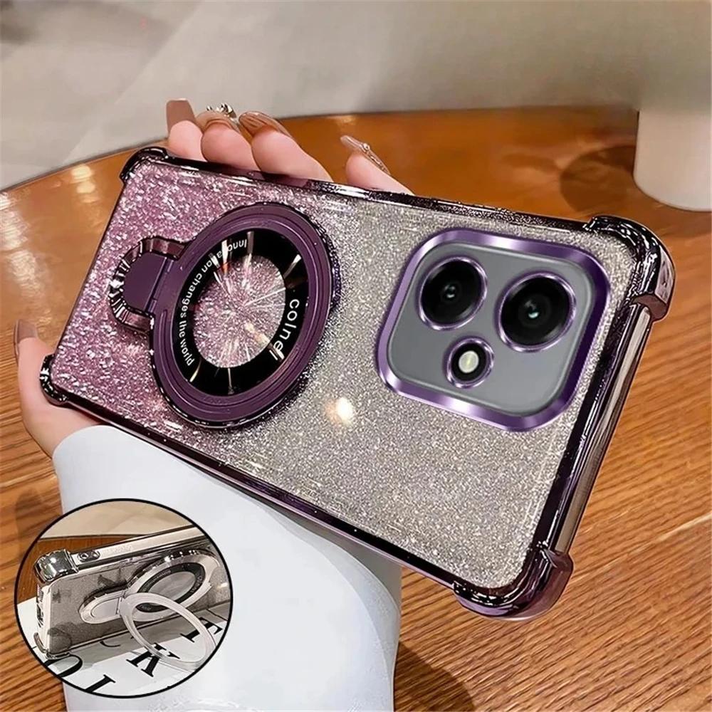 Glitter Shockproof Phone Case For Honor 400 Lite 200 Pro 200 300 100 90 80 70 60 50 SE Magnetic Bracket Holder Bumper Soft Cover