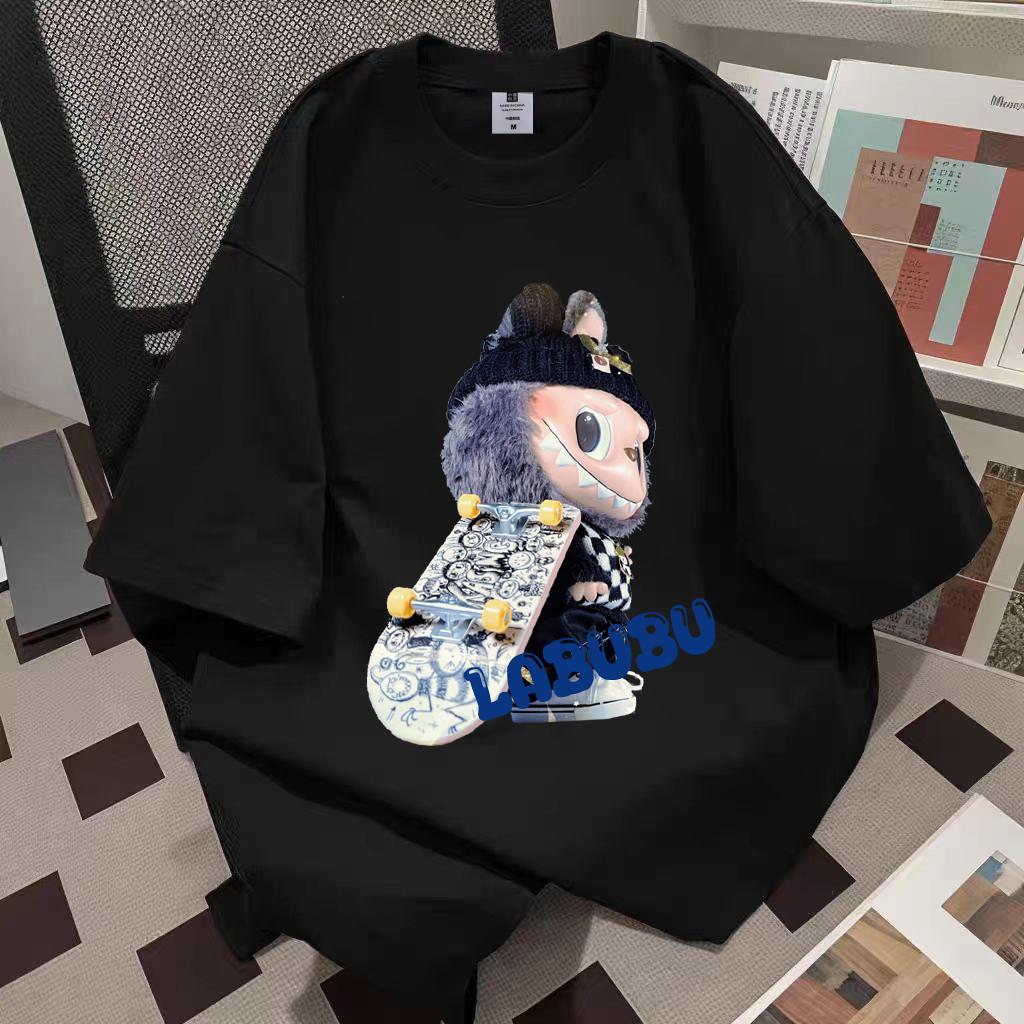 LABUBU Printed Women's Round Neck Short Sleeve Fashion Versatile LABUBU Skateboarding Style T-shirt Summer Casual Street Top