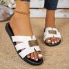 Women's Wide Width Solid Color Slides, Round Toe Flat Sandals, Classic Summer Slippers for Women