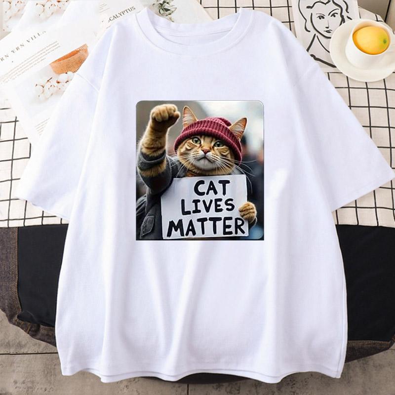 Funny Cat Graphic Cotton T-Shirt for Women Men Breathable Stretchy Crew Neck Tee Casual Loose Short Sleeve Oversize Tshirt