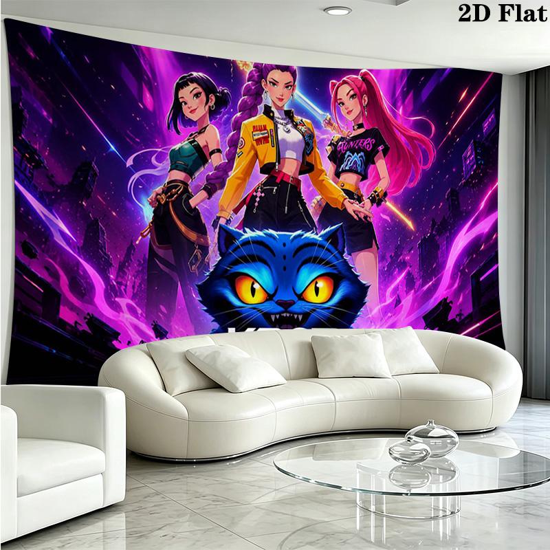 Demon Hunters Kpop Wall Tapestry Aesthetic Wall Hanging Printed Fabric Blanket Decorative Tapestries for Bedroom Living Room Home Decor