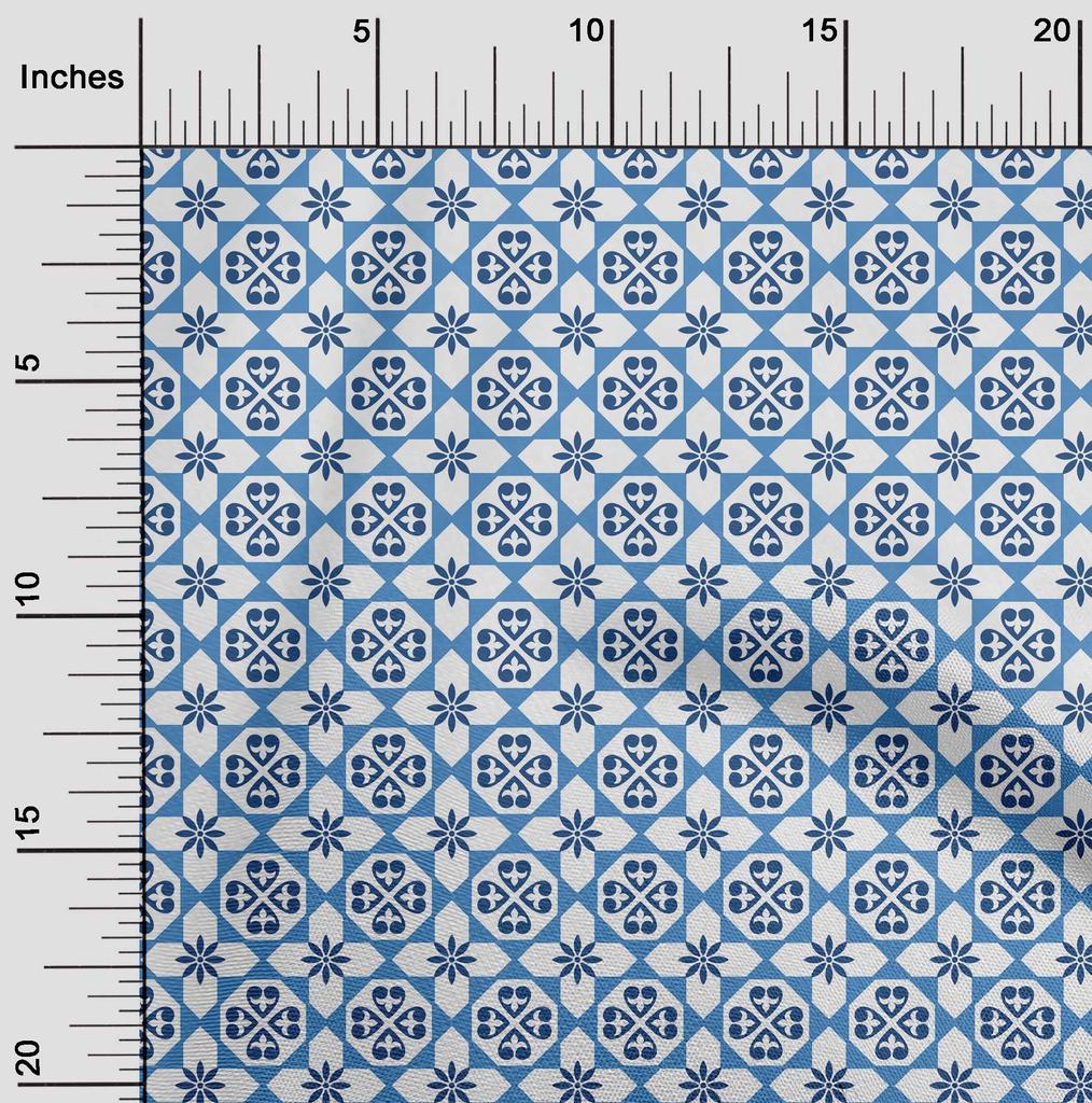 oneOone Cotton Poplin Blue Fabric Asian Block Floral Dress Material Fabric Print Fabric By The Yard 42 Inch