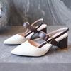 Women's Summer 2025 Pointed-Toe Backless Roman High Heel Sandals with One Strap & Chunky Heel