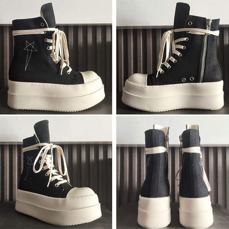 Atmungsaktive Canvas-Schuhe mit dicker Sohle für Damen und Herren High-Top Schnürschuhe mit Reißverschluss Flache Plateauschuhe Stiefelette Stern-Dekor Schuh