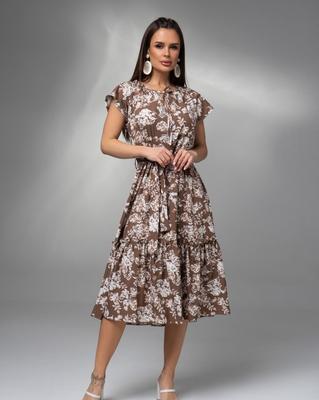 Brown Floral Dress with Tie At Neck ISSA PLUS