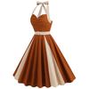 New Vintage-Style Patchwork Midi Dress for Women: Fashionable, Youthful, Halter Neck, Tie-Front, and Full Skirt