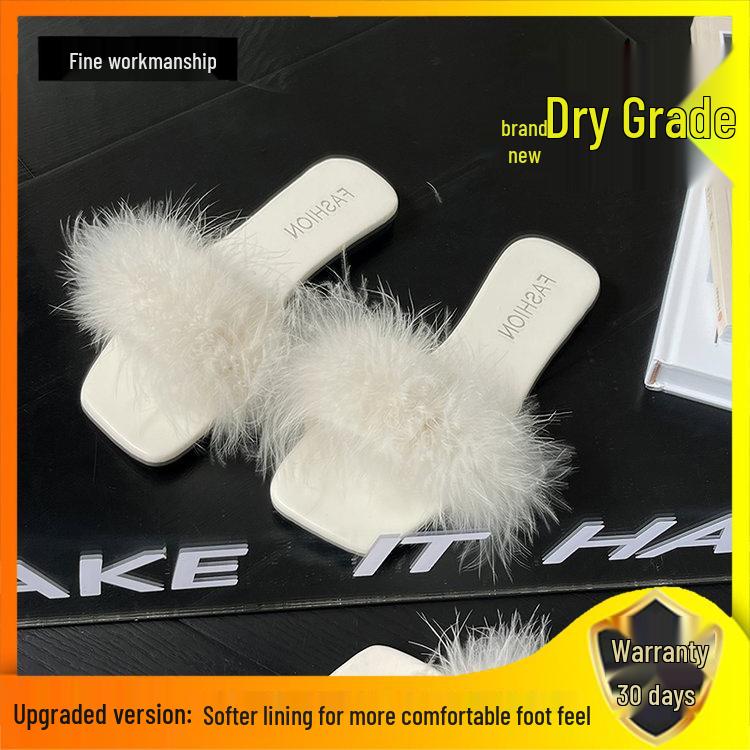 Women's 2026 Summer Fairy Style Furry Slippers - Girly Korean One-Strap Slides, Versatile with Skirts