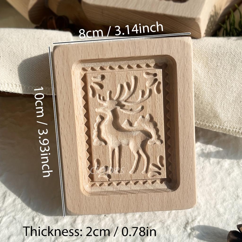 Wooden Cookie Molds for Christmas, DIY 3D Engraved Embossed Biscuit Gingerbread Cutter Moulds, Xmas Tree Reindeer Santa Claus