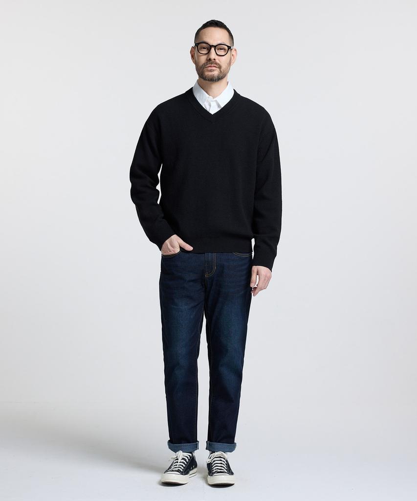 STCO V-Neck Boucle Solid Knit_Black (Oversized Fit)_Sktwa55Nsb