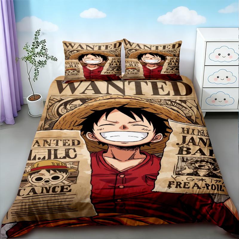 Duvet Cover Teens Best Gifts One Piece Luffy Cartoon Bedding Set Quilt Cover Soft Comfortable for Bedroom Dormitory