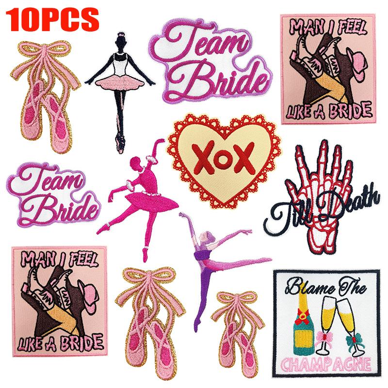 10pcs /Lots Ballet Girls /Dancing Shoes Embroidery Patch Cartoon Love Heart /Letter Patches Iron On Patches For Dance Skirt Sew Diy 