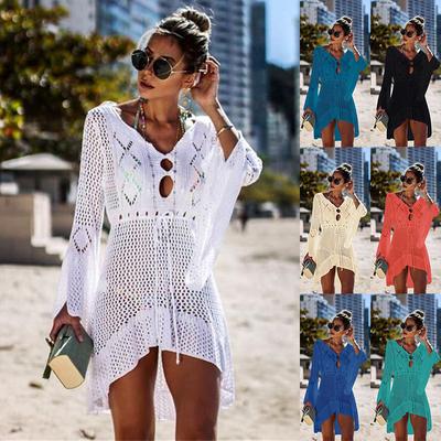 Wydrążony Dzianinowy Bikini Damski Szydełkowany Dzianinowy Cover Up Sukienka Plażowa Tunika Długi Bikini Cover Kostium Kąpielowy Odzież Plażowa
