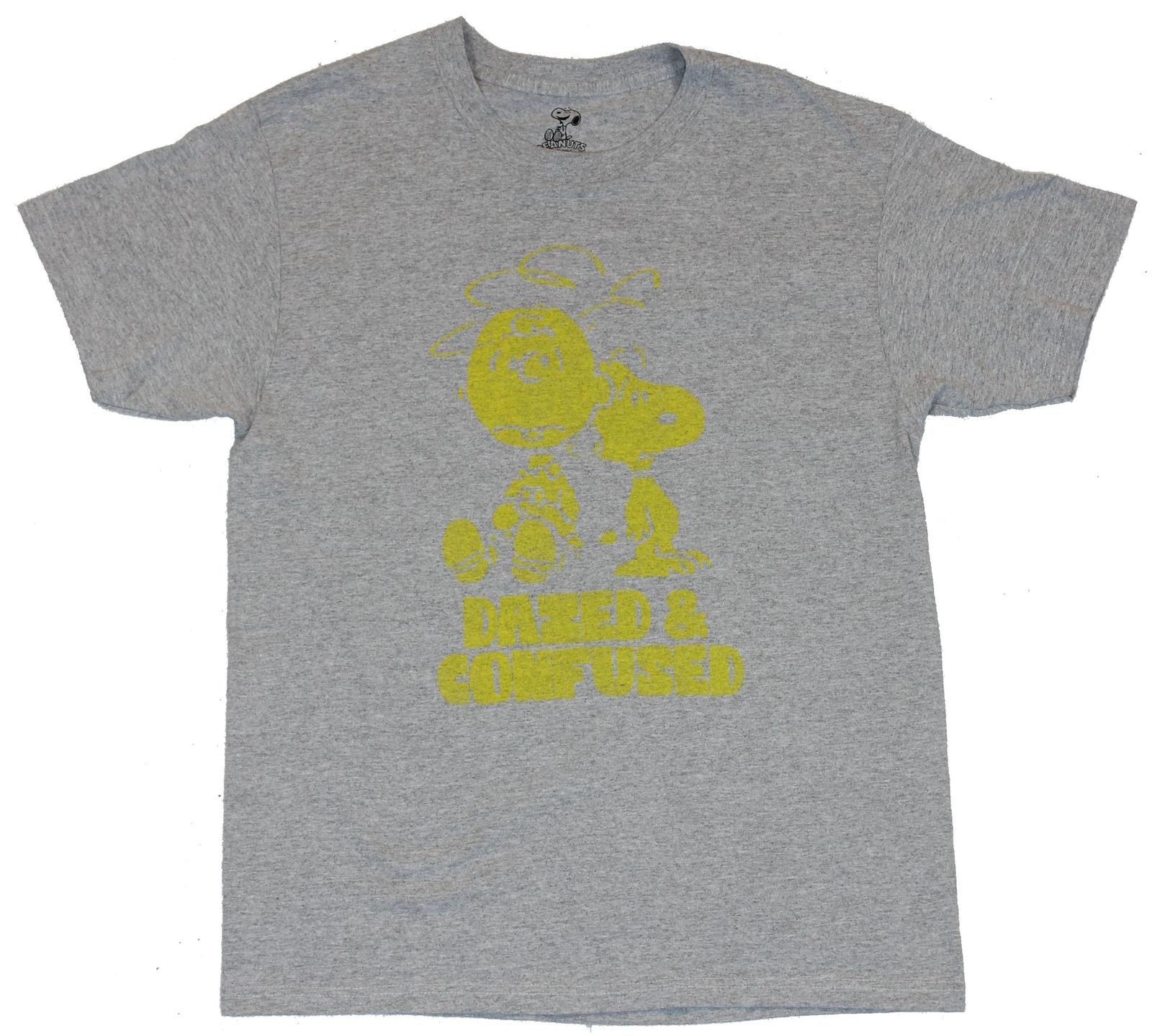 Peanuts Adult New T-Shirt - Dazed and Confused Yellow Snoopy & Charlie Brown L
