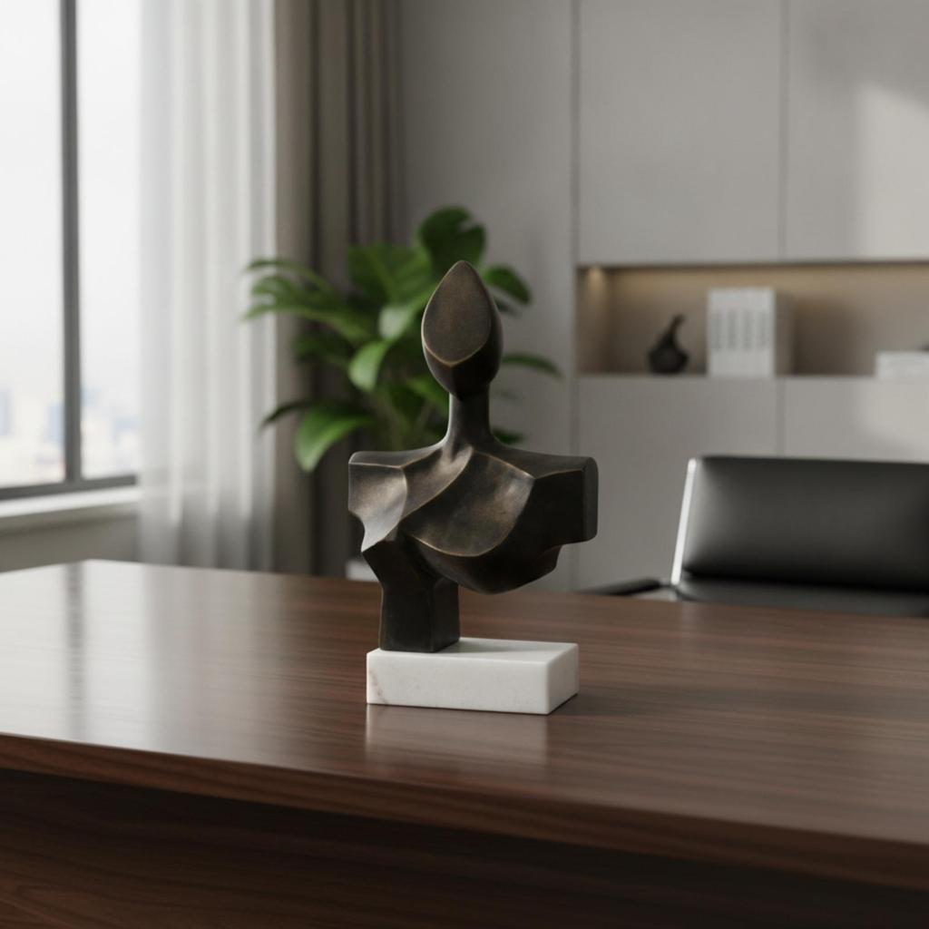 Torso Sculpture with Marble Base Modern Decorative Object Antiqued for Bookshelf
