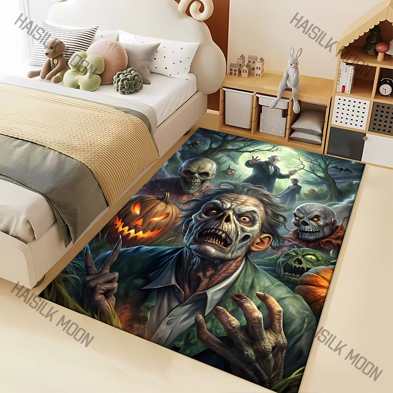 

1PC Horror Zombie Halloween Theme Print Carpet for Living Room Bedroom Bedside Floor Mat Cloakroom Area Rug Home Festive Decor 40x60cm