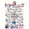 1pc Inspirational Floral Cross Print Blanket - Soft Flannel, All-Season Comfort, Machine Washable, Ideal for Travel, Sofa, Bed, Office Decor
