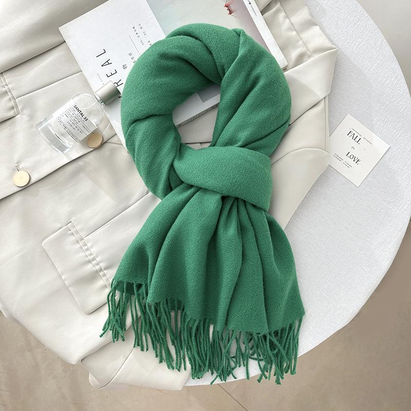 Scarf autumn and winter atmosphere solid color imitation cashmere women's temperament literary niche soft waxy warm fringed scarf shawl