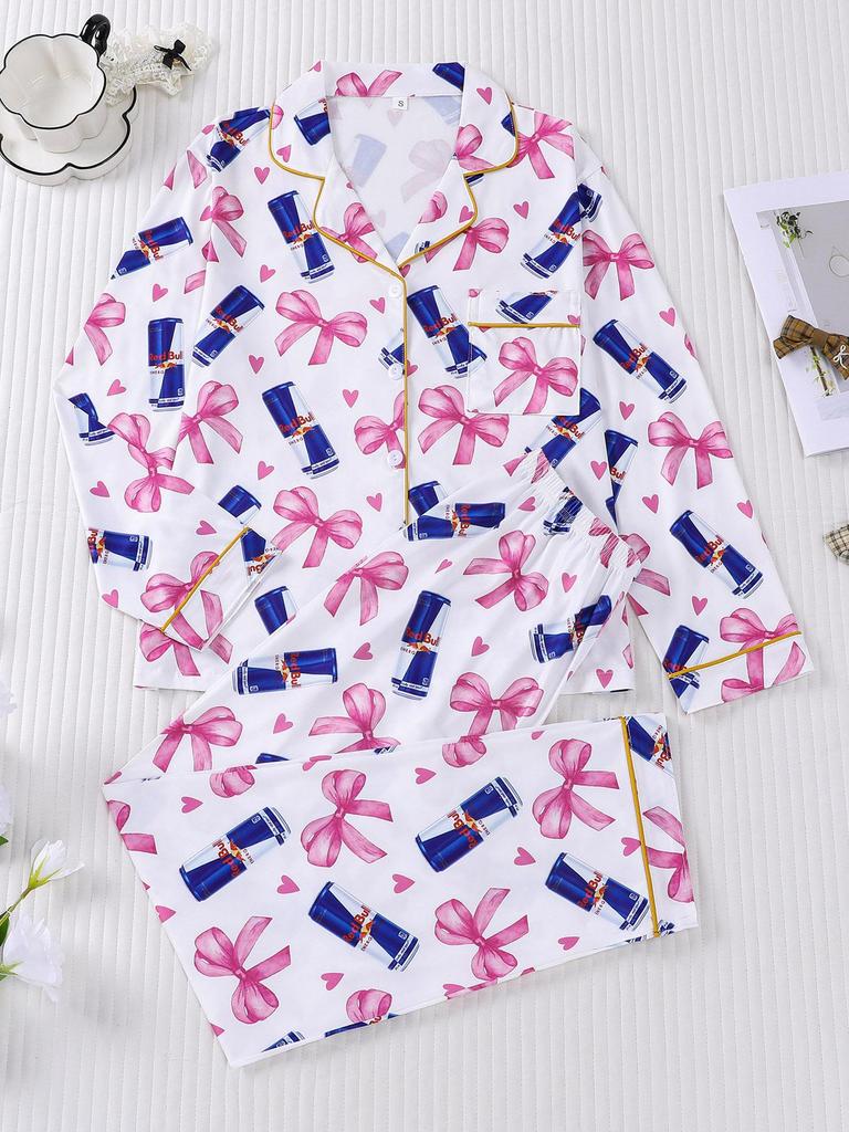 Girls' Spring/Autumn Long Sleeve Pajama Set - Printed, Casual, Comfortable