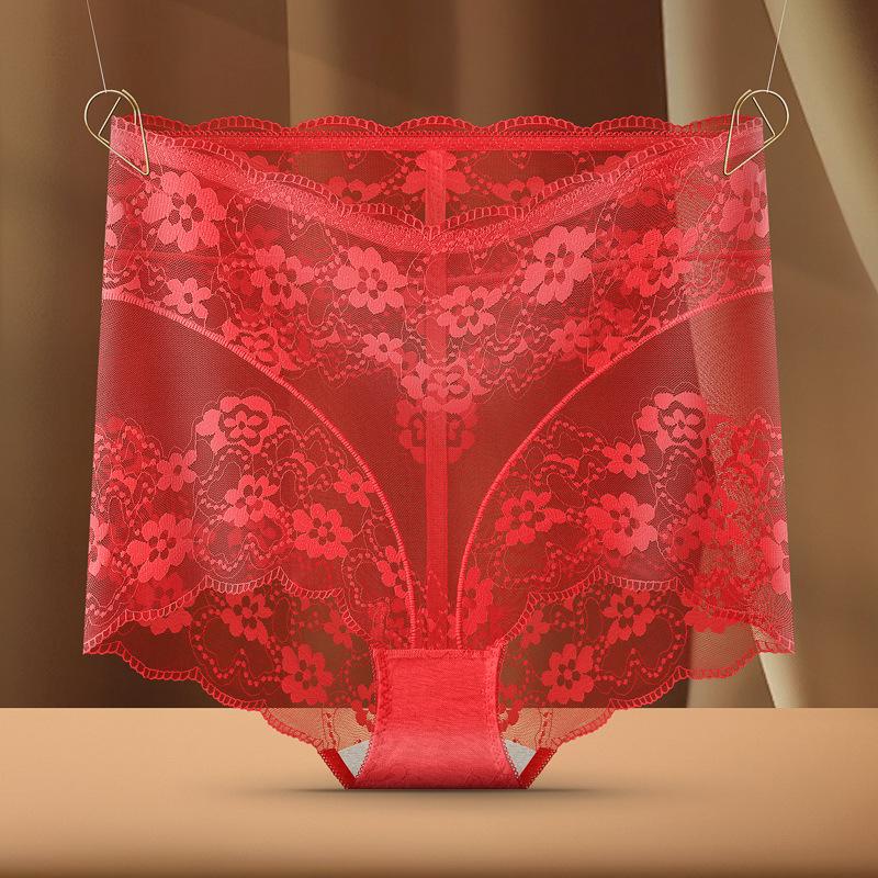 High waist lace boxer panties women's sexy hollow mesh hip lift comfortable cotton crotch shorts