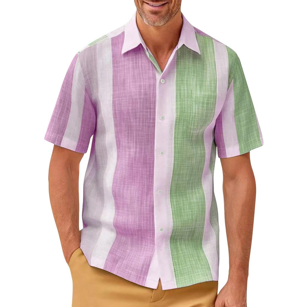 Men's Vintage Button Down Bowling Shirts Short Sleeve Summer Beach Shirt