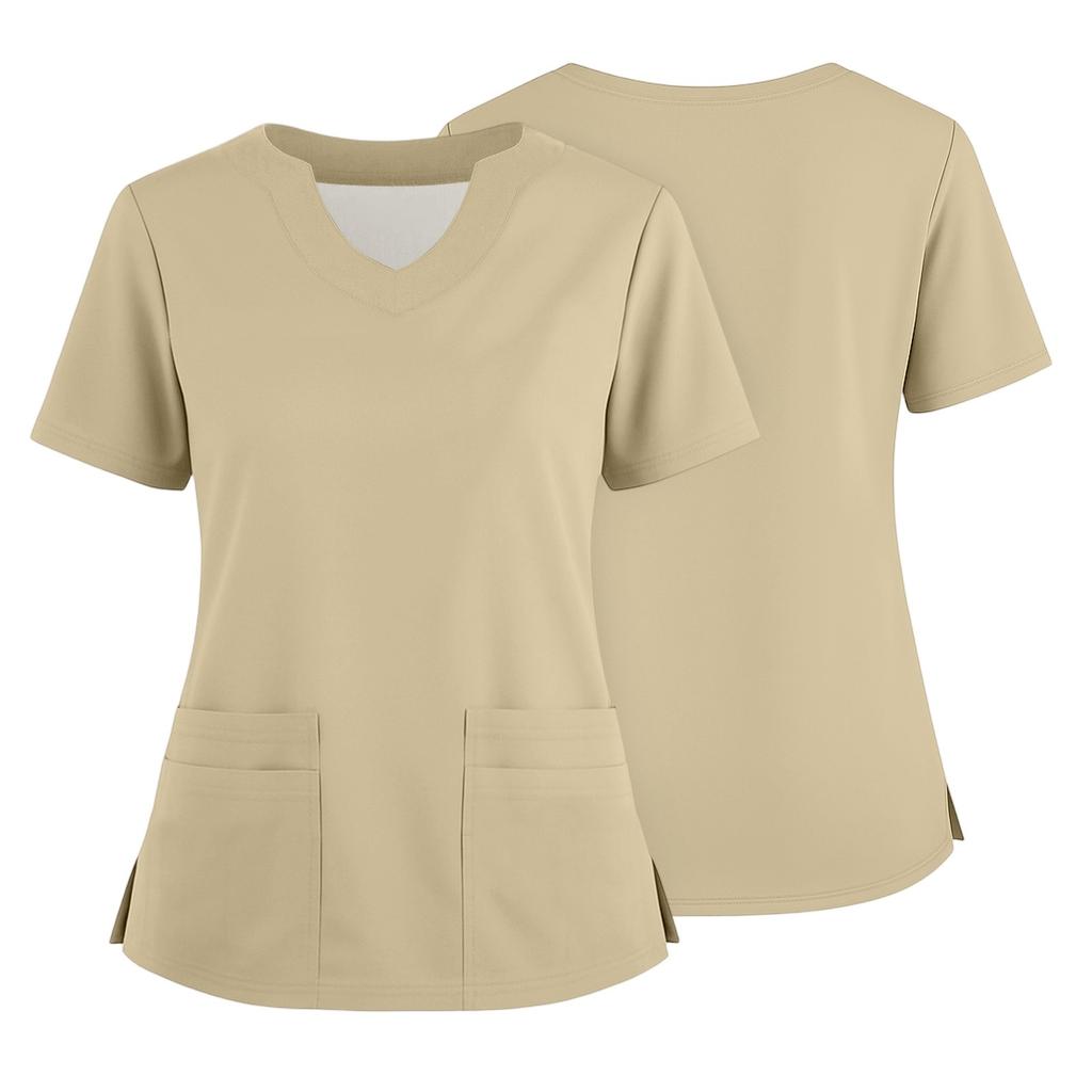 Women's Short Sleeved Solid Color V-neck Buttonable Side Slit Top T-shirt